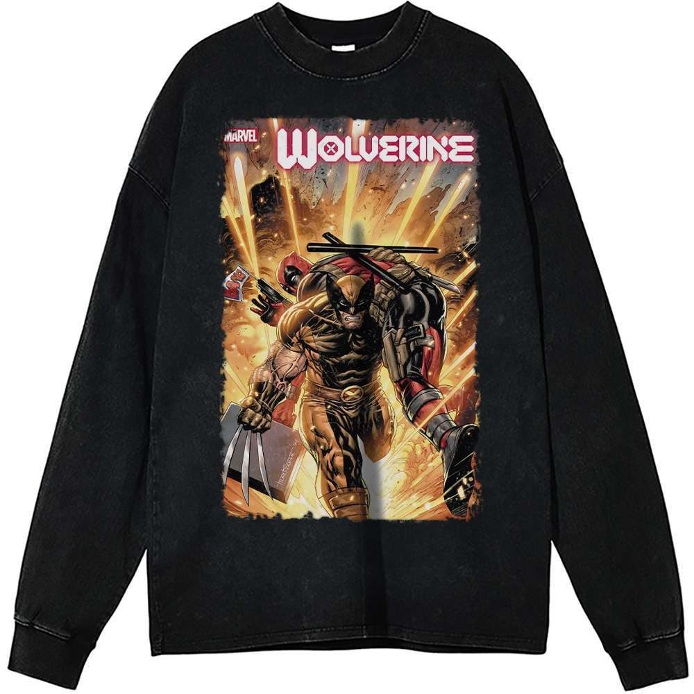 Deadpool Wolverine Vintage Sweatshirt, Marvel Comics Apparel