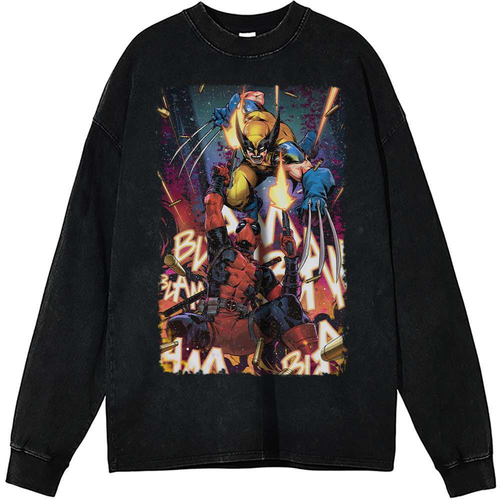 Deadpool Wolverine Vintage Sweatshirt, Marvel Comics Apparel