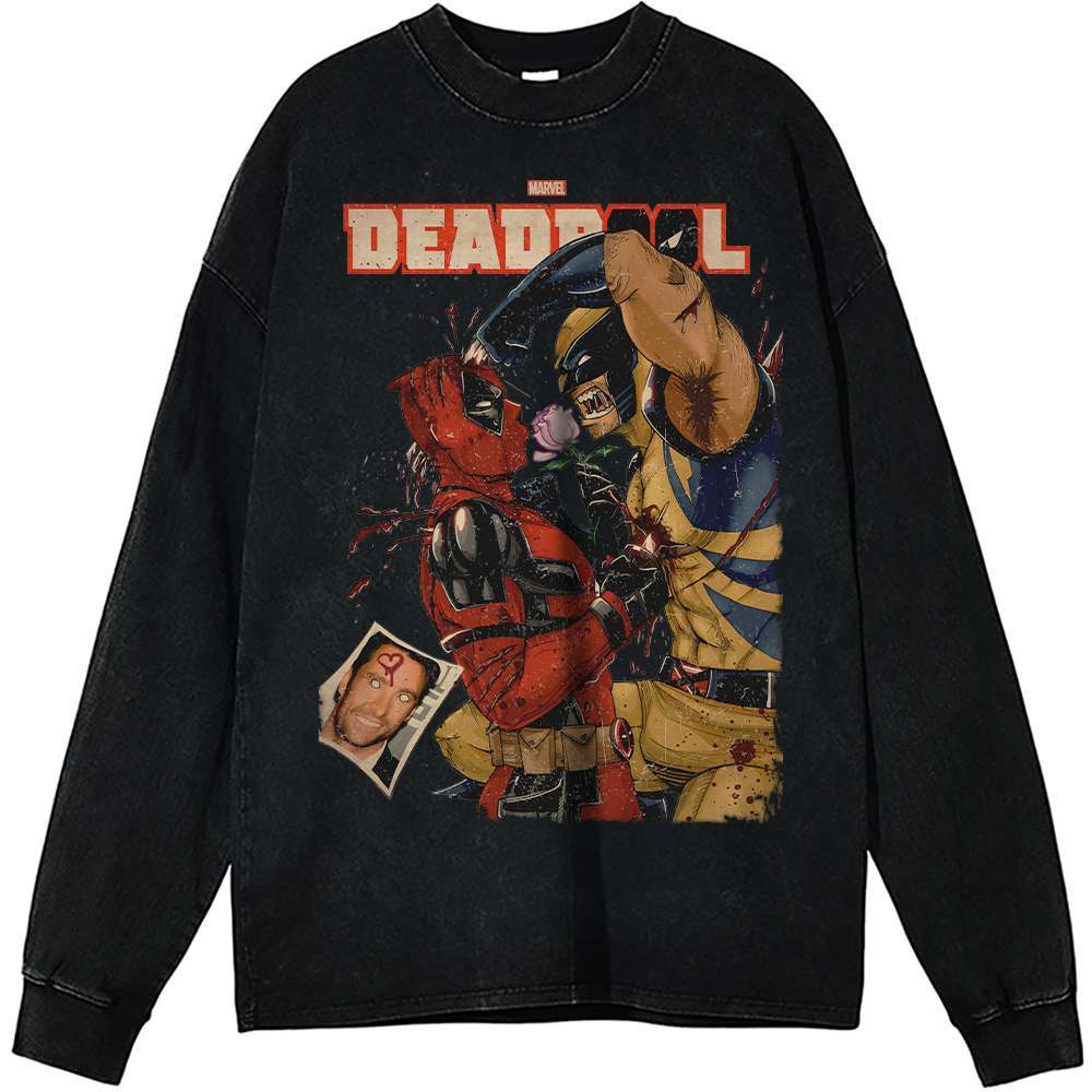 Deadpool Wolverine Vintage Sweatshirt, Marvel Comics Apparel
