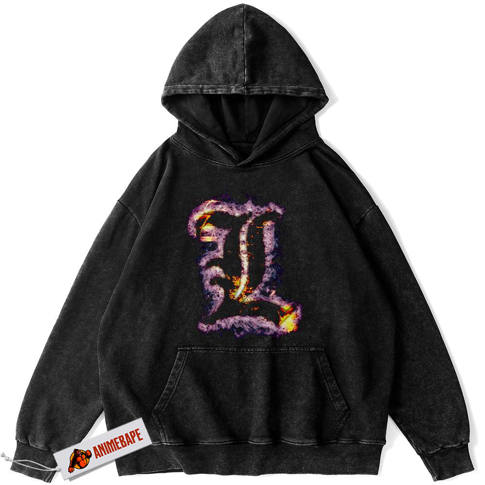 Death Note L Ditective Symbol Vintage Anime Hoodie for Fans and Collectors