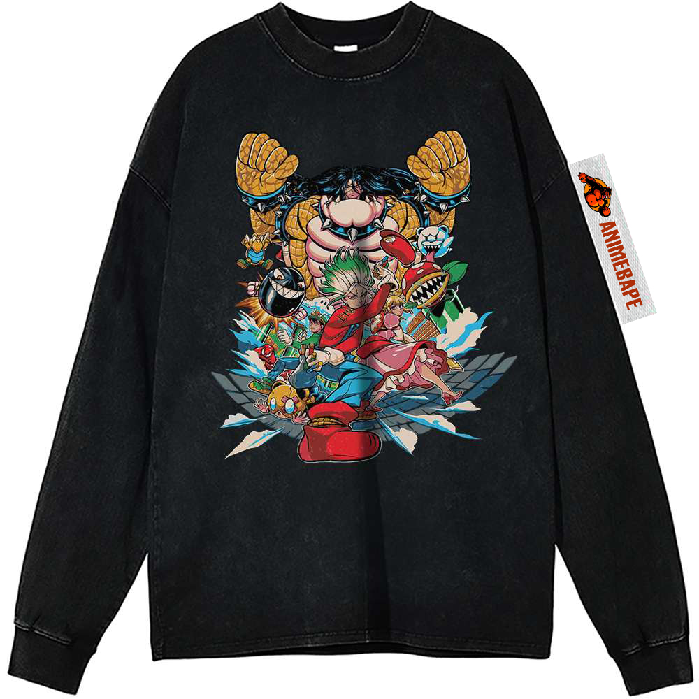 Dr Stone x Mario Vintage Anime Sweatshirt for Men and Women