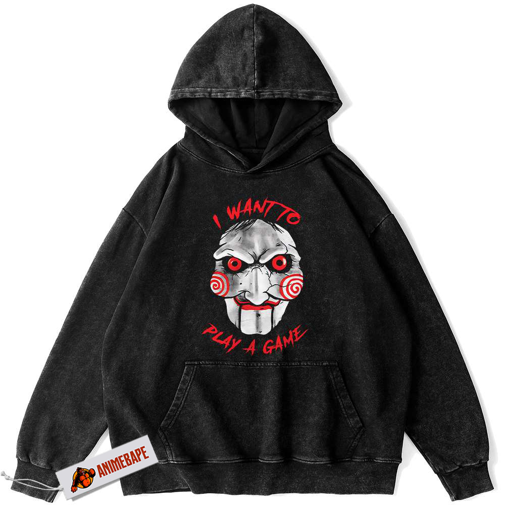 Vintage Jigsaw Horror Hoodie for Halloween Season and Events