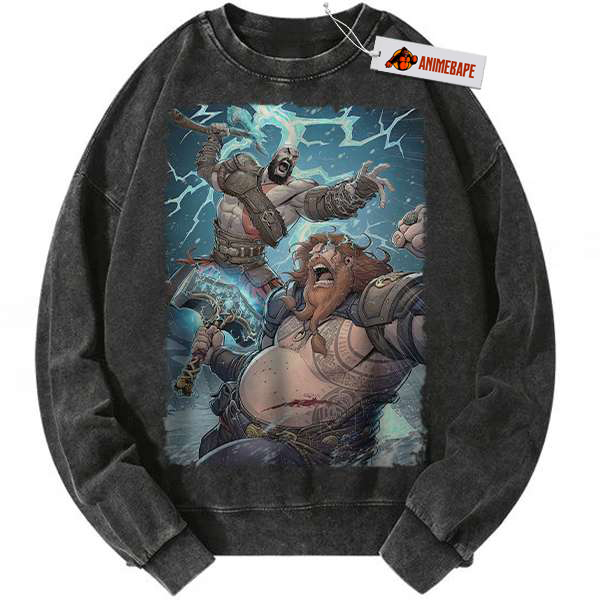 Kratos vs Thor Sweatshirt, God of War Vintage Game Sweater