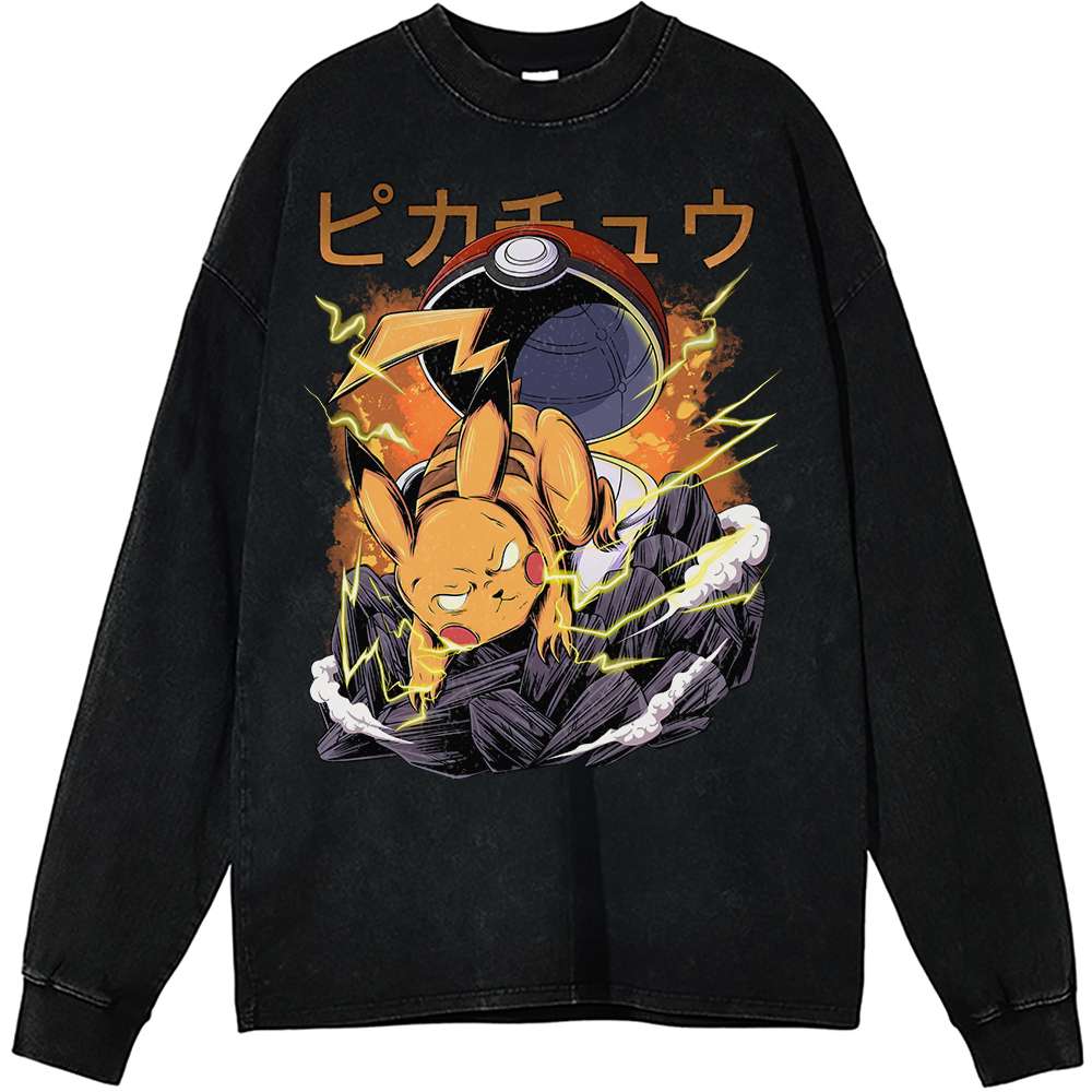 Pikachu Vintage Sweatshirt, Pokemon Anime Apparel for Fans