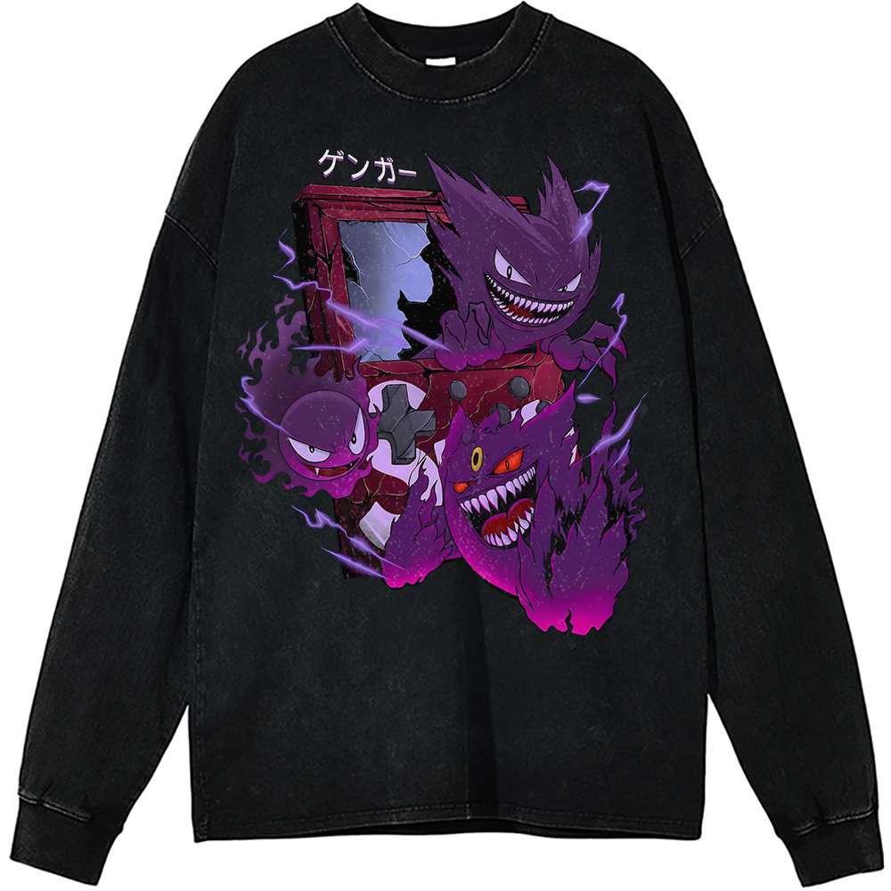 Gengar, Gastly, Haunter Pokemon Vintage Sweatshirt for Anime Fans