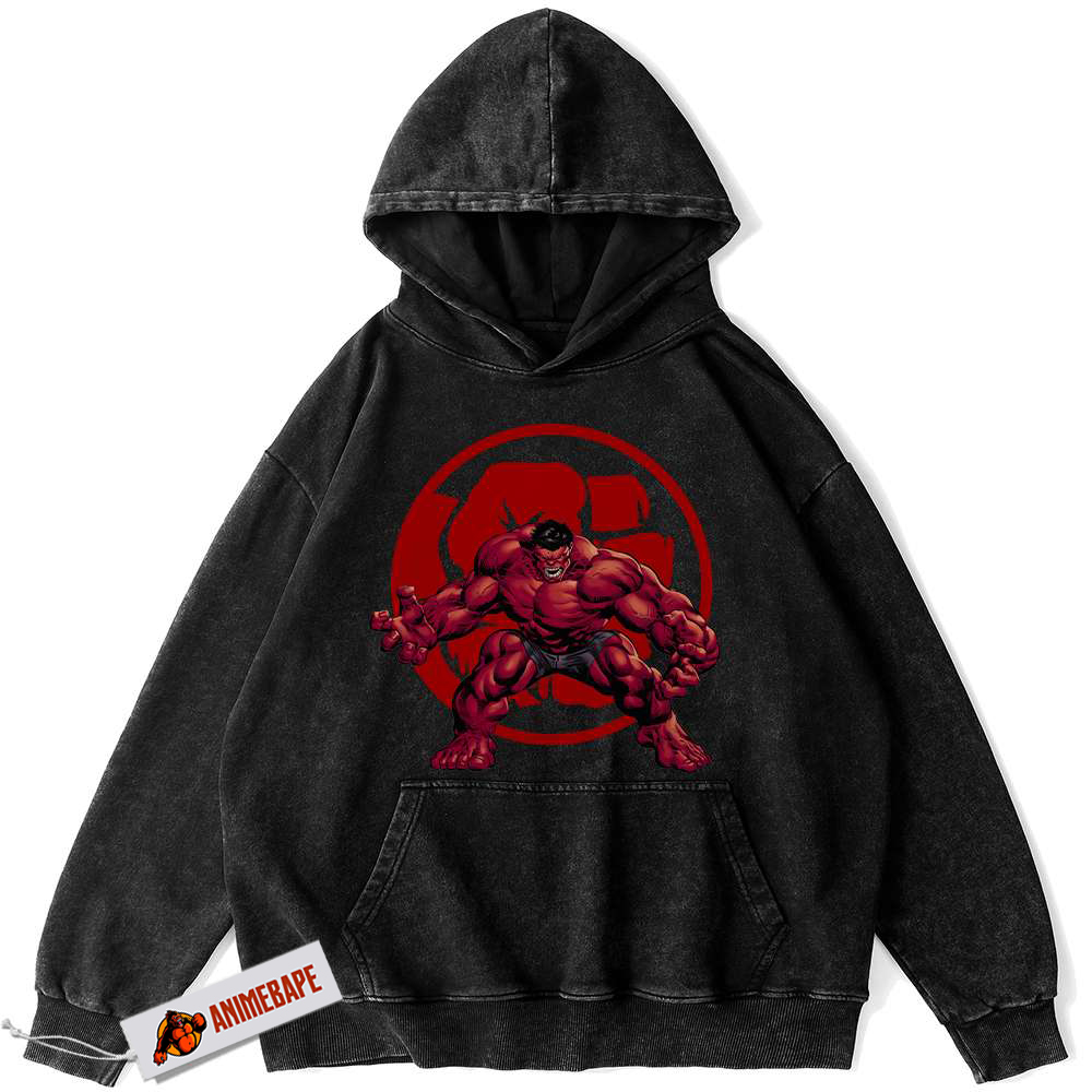 Red Hulk Vintage Hoodie, Marvel Comics Apparel for Fans