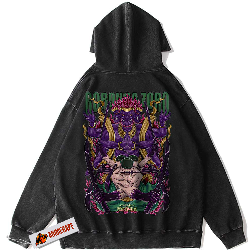 One Piece Roronoa Zoro Ashura Style Anime Hoodie Vintage Hoodie for Fans