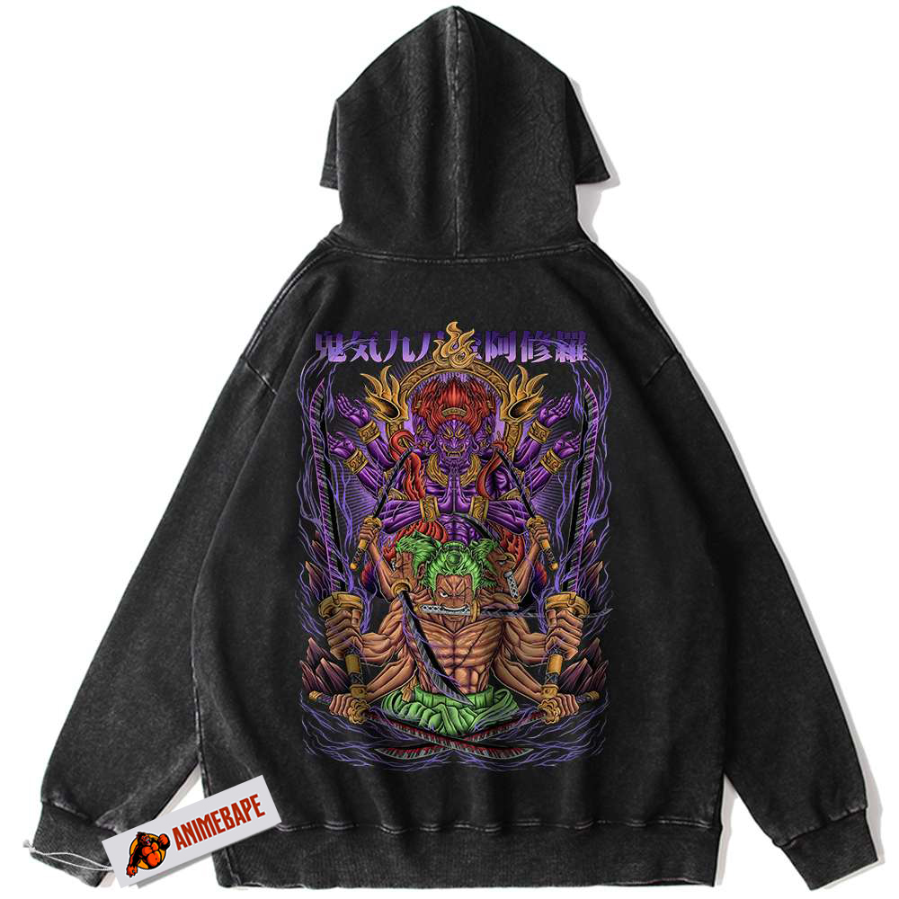 One Piece Roronoa Zoro Ashura Style Vintage Hoodie for Anime Fans
