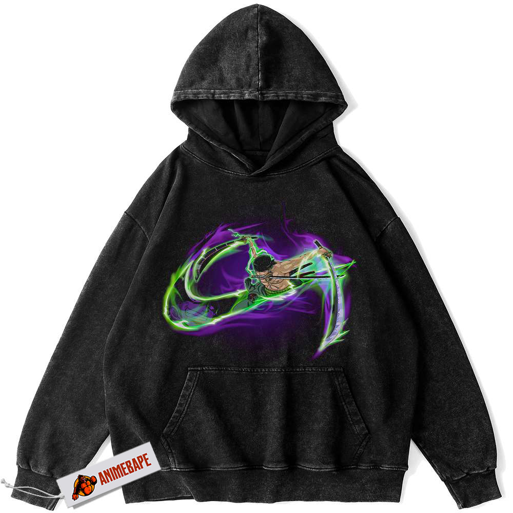 One Piece Anime Hoodie, Vintage Roronoa Zoro Hoodie v84