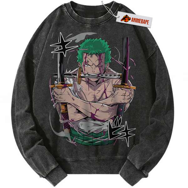 Roronoa Zoro Vintage Sweatshirt, One Piece Anime Sweater for Men