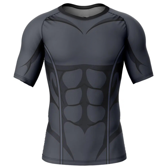 Black Theme With Muscle Short Sleeve Compression Rash Guard T Shirt - Image 1