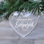 First Christmas Engaged Glass Ornament, Personalized Heart Glass ornament