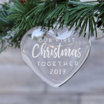 First Christmas Together Heart Glass Ornament, Engraved Heart Glass ornament