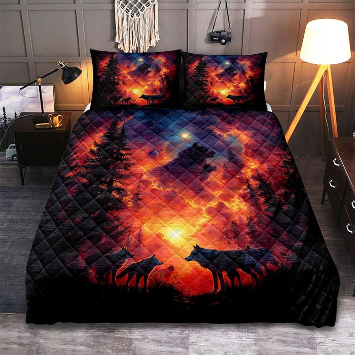 Galaxy Wolf Pack Quilts Bed Set - Image 1