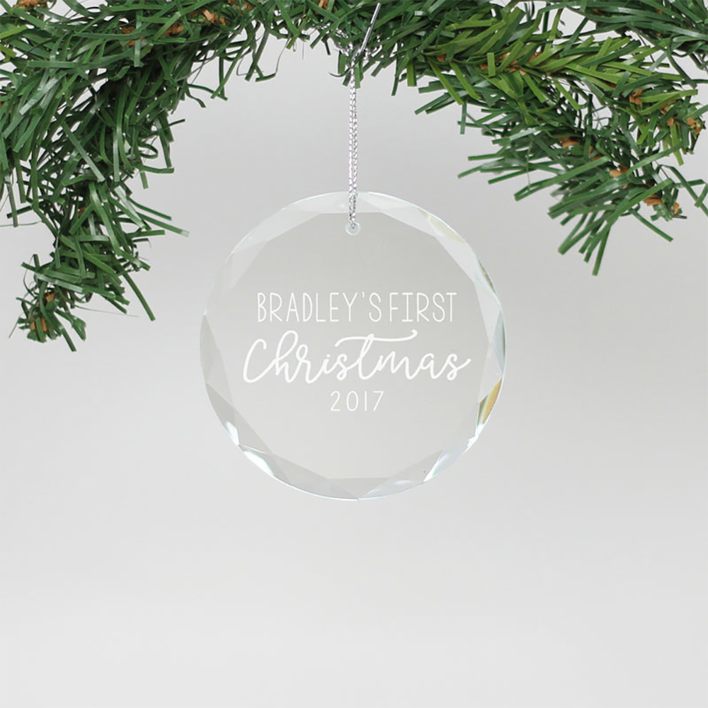Personalized Engraved Crystal Ornament - Bradley's First Christmas Personalized Engraved Crystal Ornament - Bradley's First Christmas - Image 1