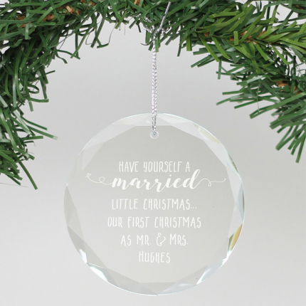 Personalized Engraved Crystal Ornament - Have Yourself A Married Christmas