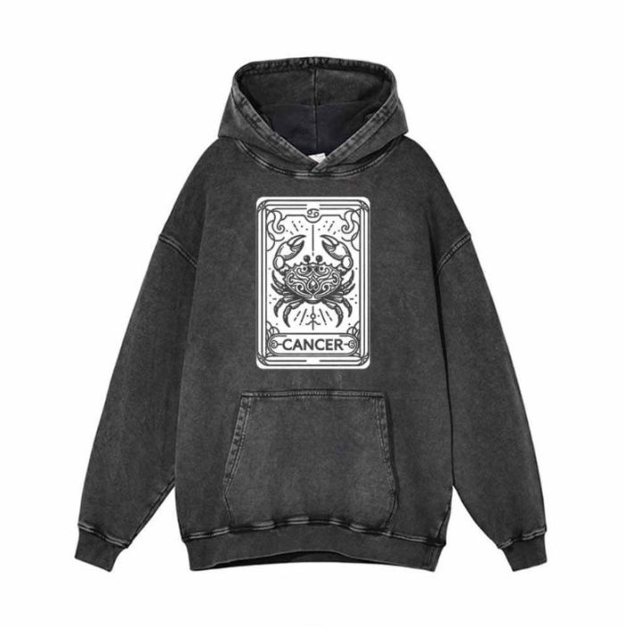 Tarrot Card Cancer Washed Vintage Hoodie - Image 1