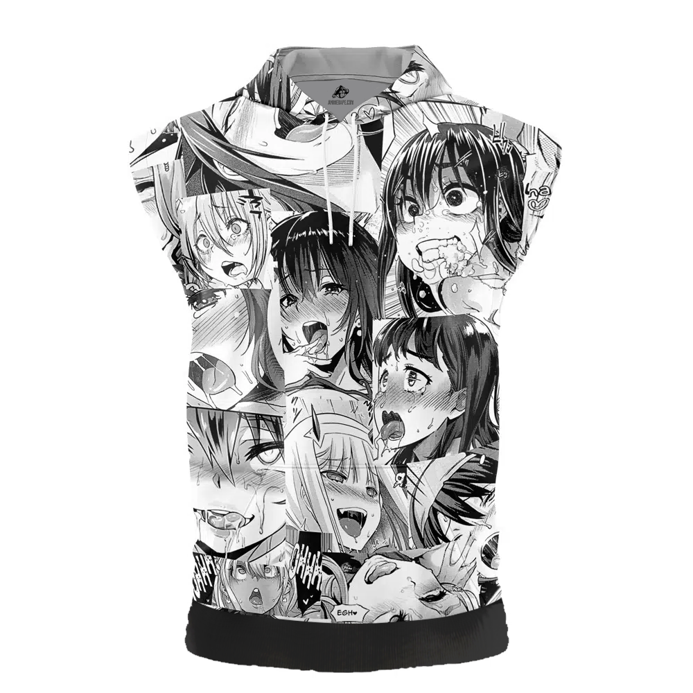 Ahegao Manga Cut Off Sleeveless Workout Hoodie