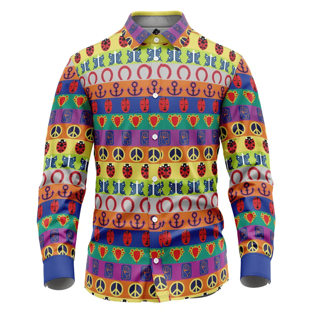 All Symbols Pattern JoJo's Bizarre Adventure Long Sleeve Button Up Shirt