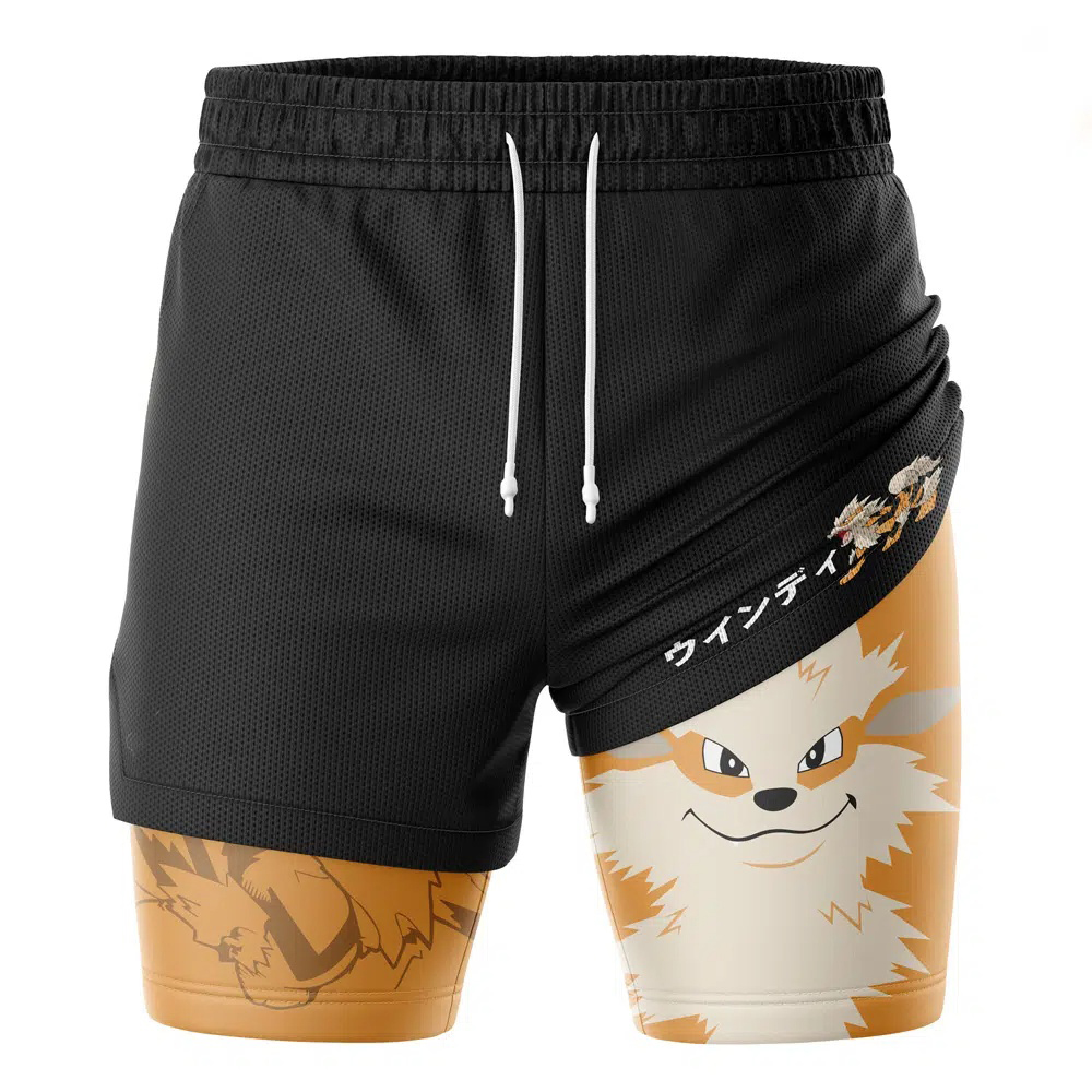 Arcanine Pokemon Compression Workout Training Shorts (2-in-1)