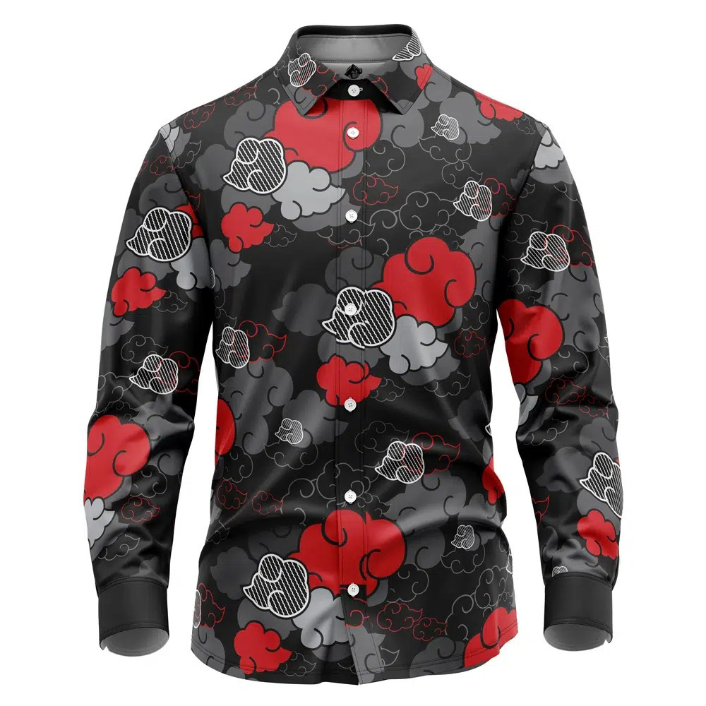 Black Aloha Akatsuki Naruto Long Sleeve Button Up Shirt