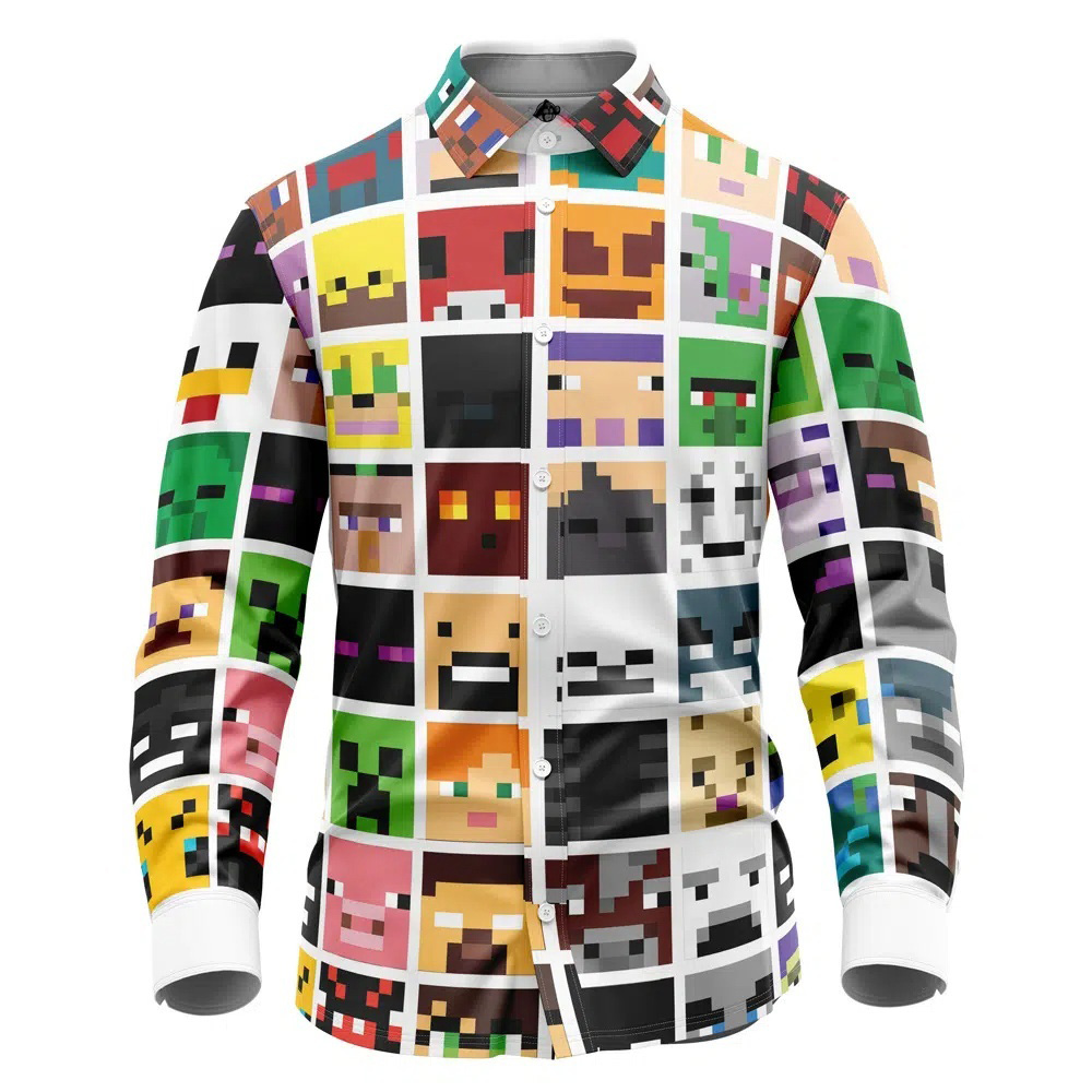 Block Faces Minecraft Long Sleeve Button Up Shirt
