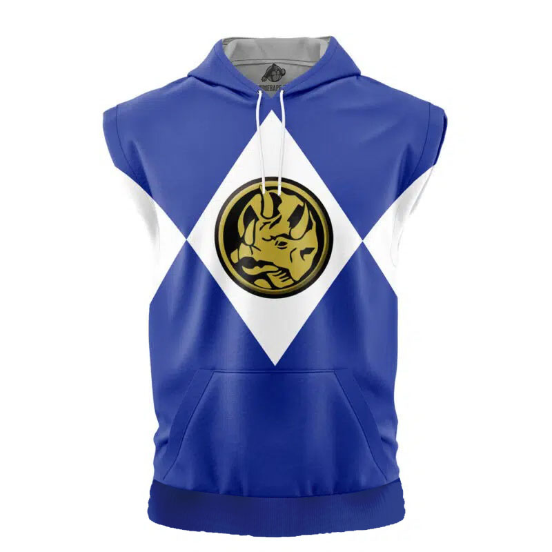 Blue Ranger Mighty Morphin Power Rangers Cut Off Sleeveless Workout ...