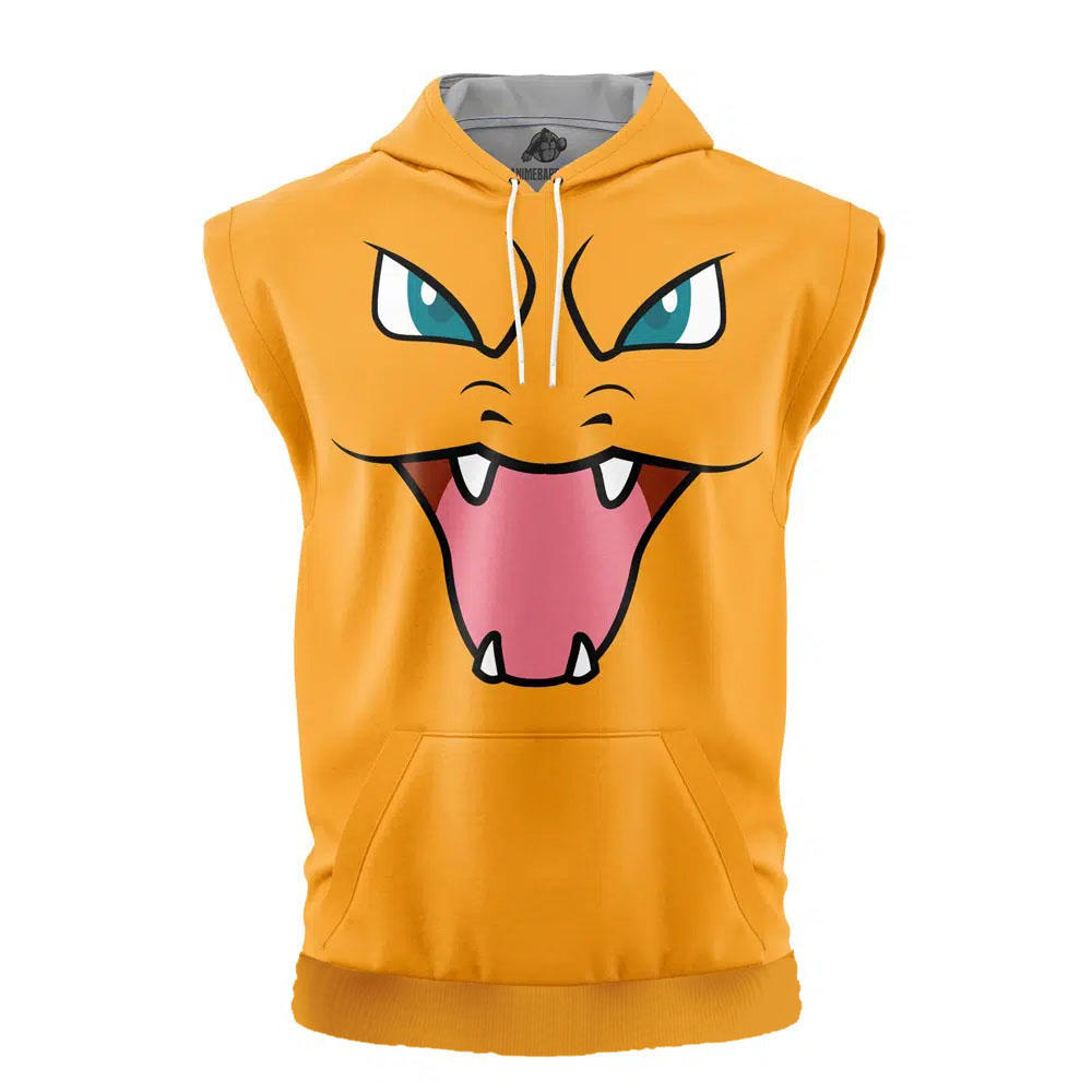 Charizard Face Pokemon Cut Off Sleeveless Workout Hoodie
