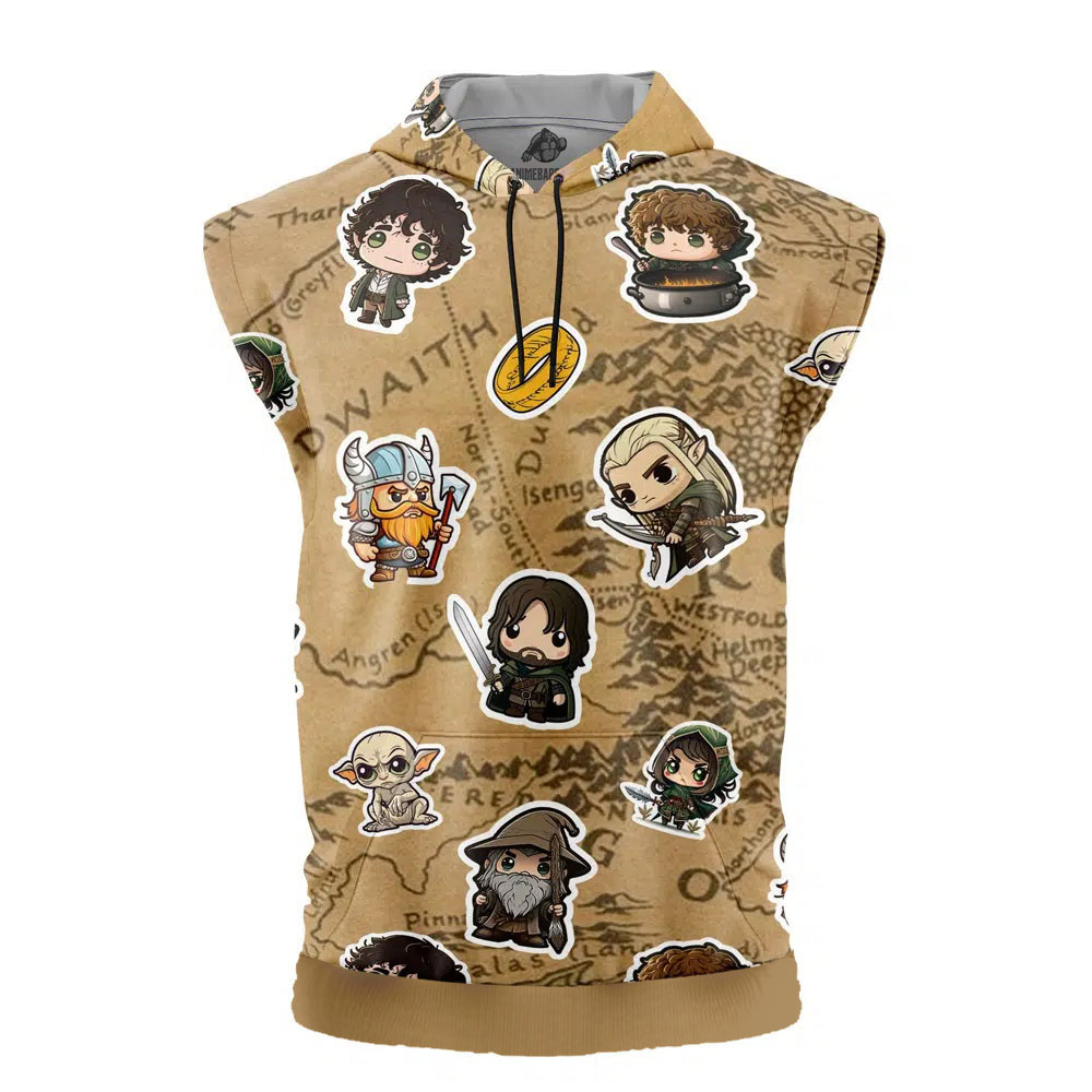 Chibi Fellowship Of The Ring Pattern The Lord Of The Rings Cut Off Sleeveless Workout Hoodie