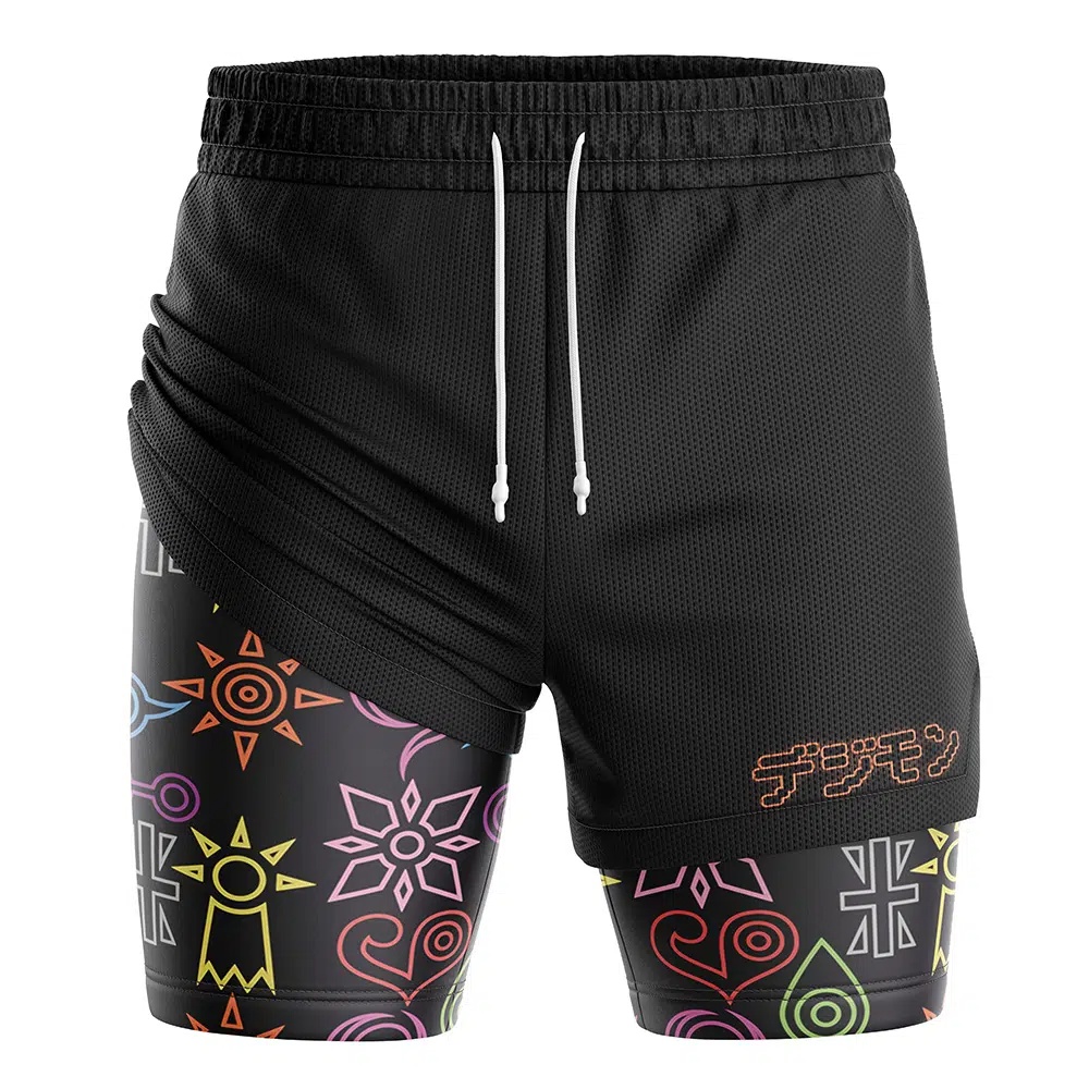 Crest Symbol Digimon Compression Workout Training Shorts (2-in-1)