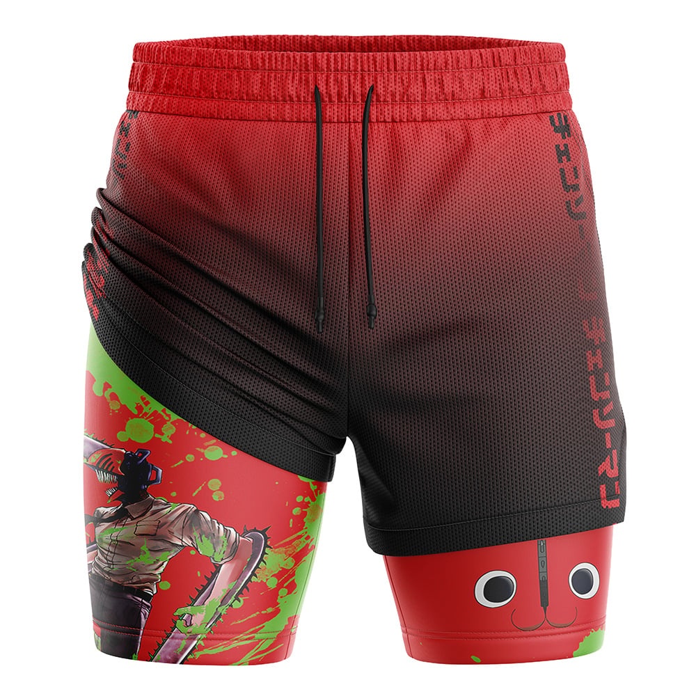 Denji Chainsaw Man Compression Workout Training Shorts (2-in-1)