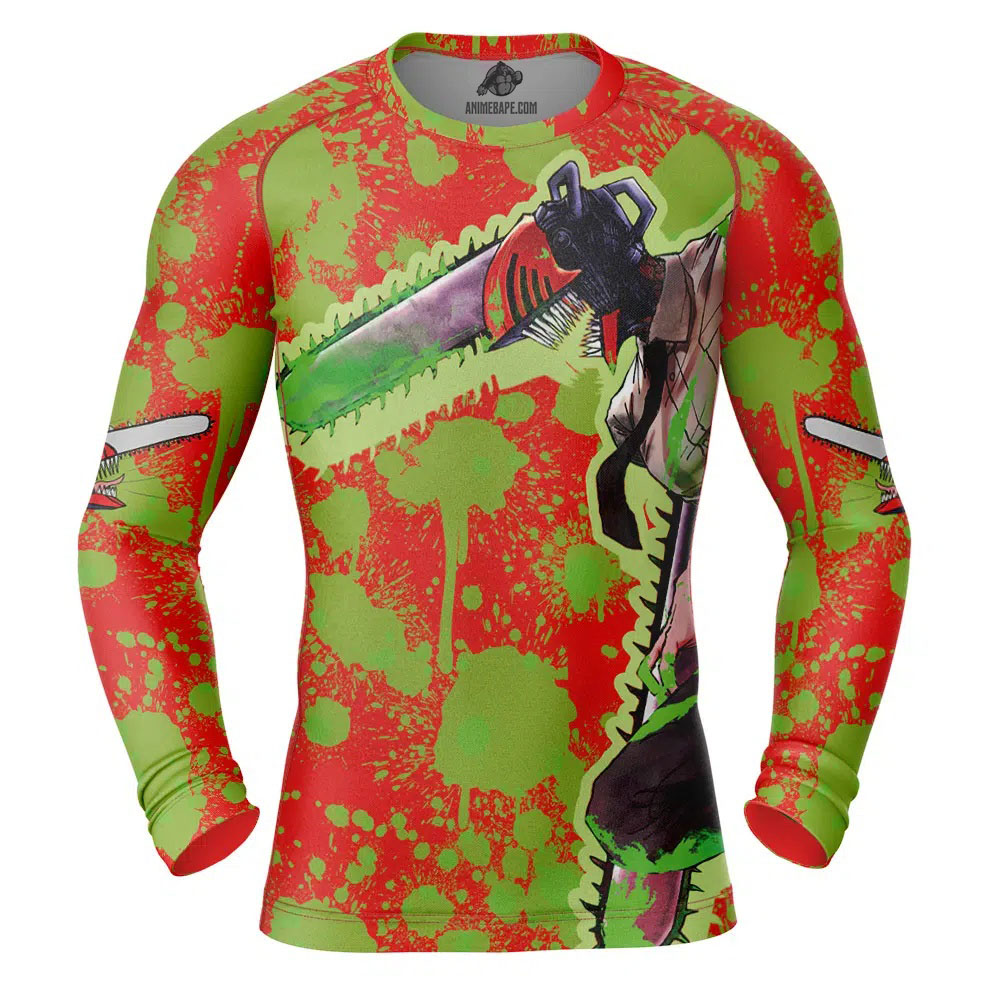 Denji Chainsaw Man Long Sleeve Rash Guard Compression Shirt