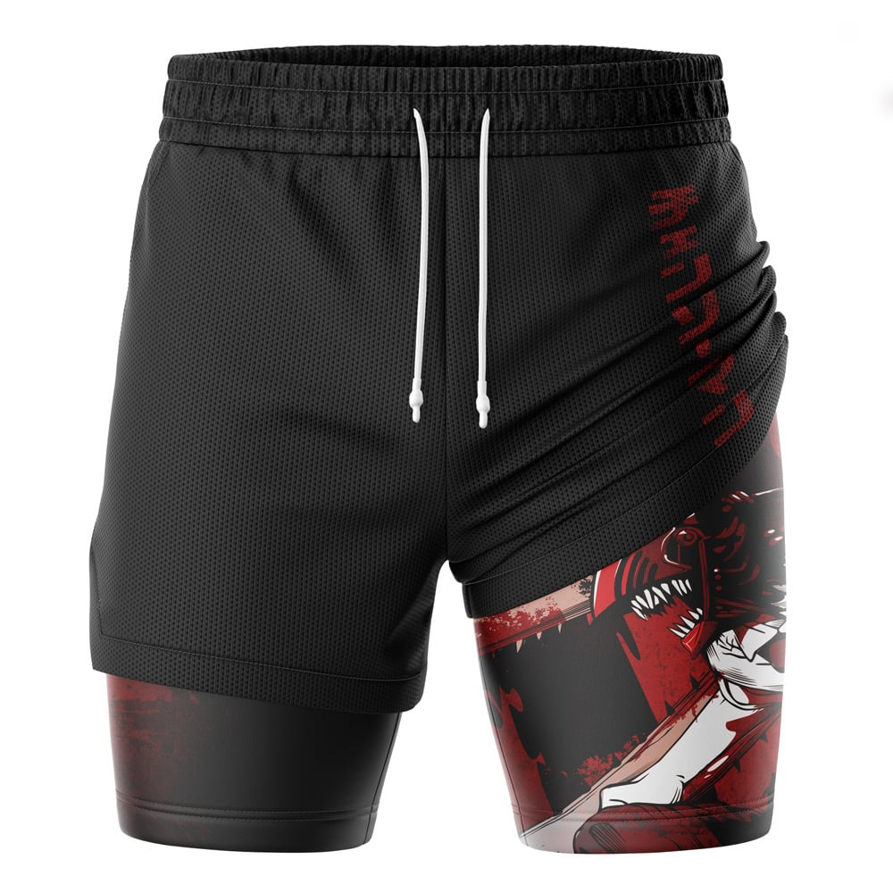 Denji Devil Hunter Chainsaw Man Compression Workout Training Shorts (2-in-1)