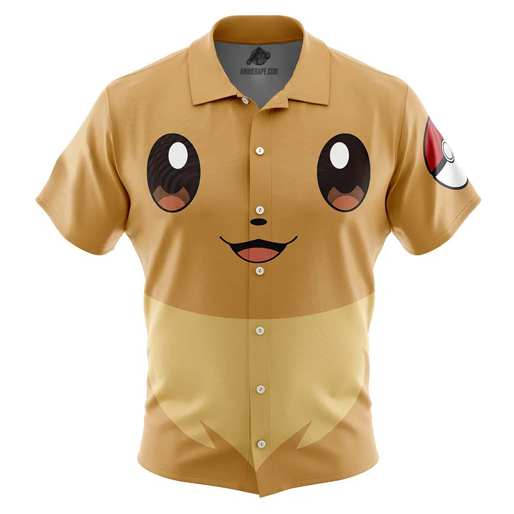 Eevee Face Pokemon Button Up Hawaiian Shirt