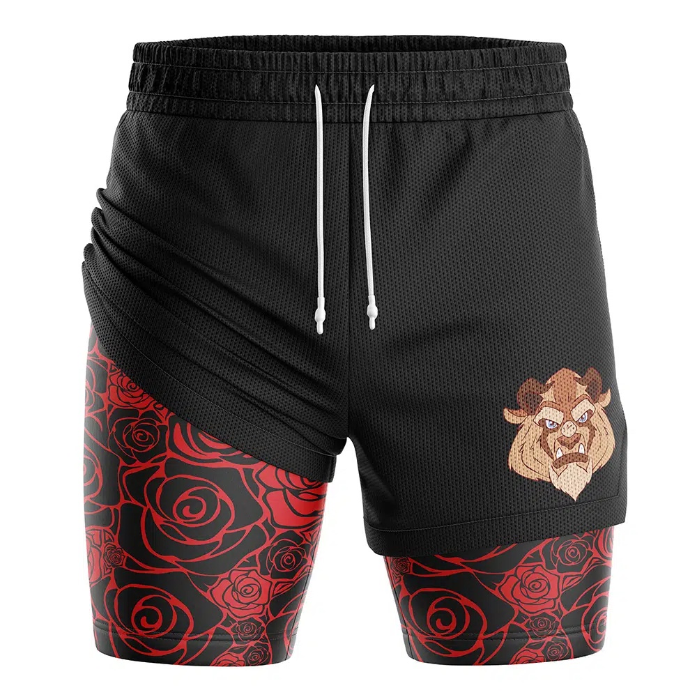 Enchanted Rose Beauty and the Beast Compression Workout Training Shorts (2-in-1)