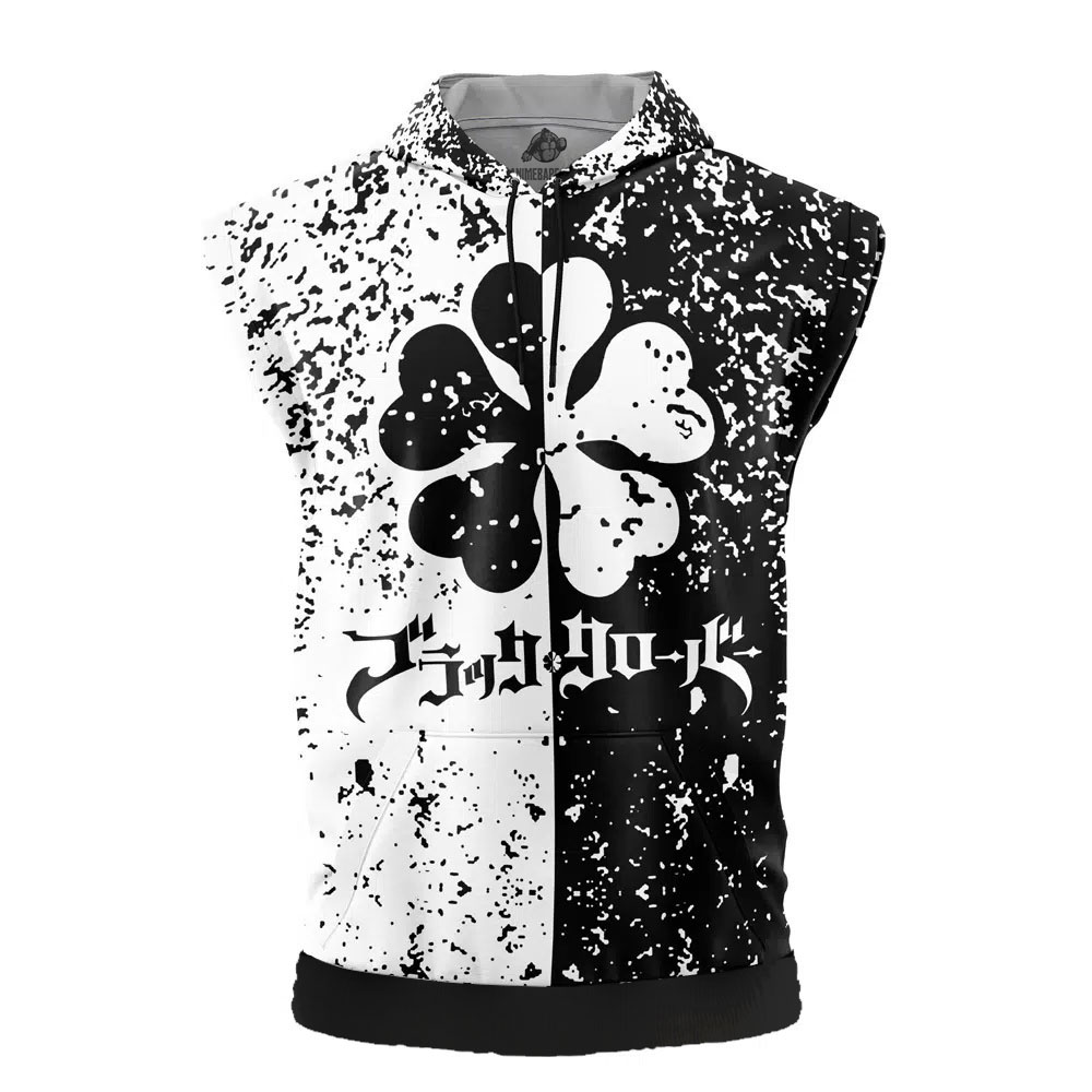 Five Leaf Clover Black Clover Cut Off Sleeveless Workout Hoodie