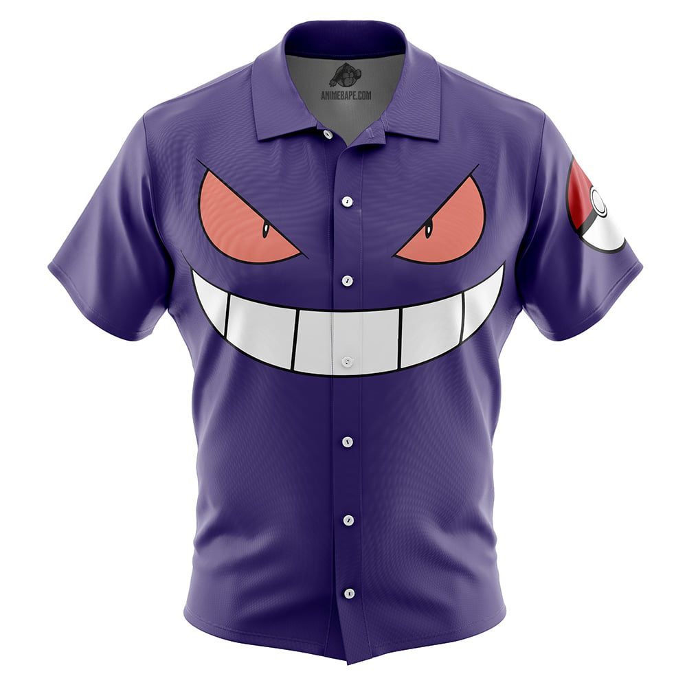 Gengar Face Pokemon Button Up Hawaiian Shirt