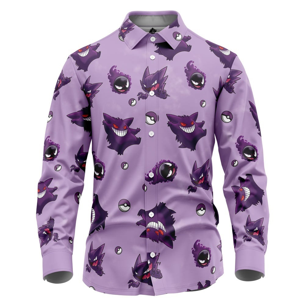 Gengar Pattern Pokemon Long Sleeve Button Up Shirt