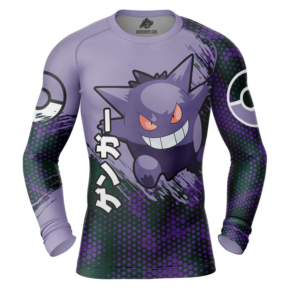 Gengar V3 Pokemon Long Sleeve Rash Guard Compression Shirt