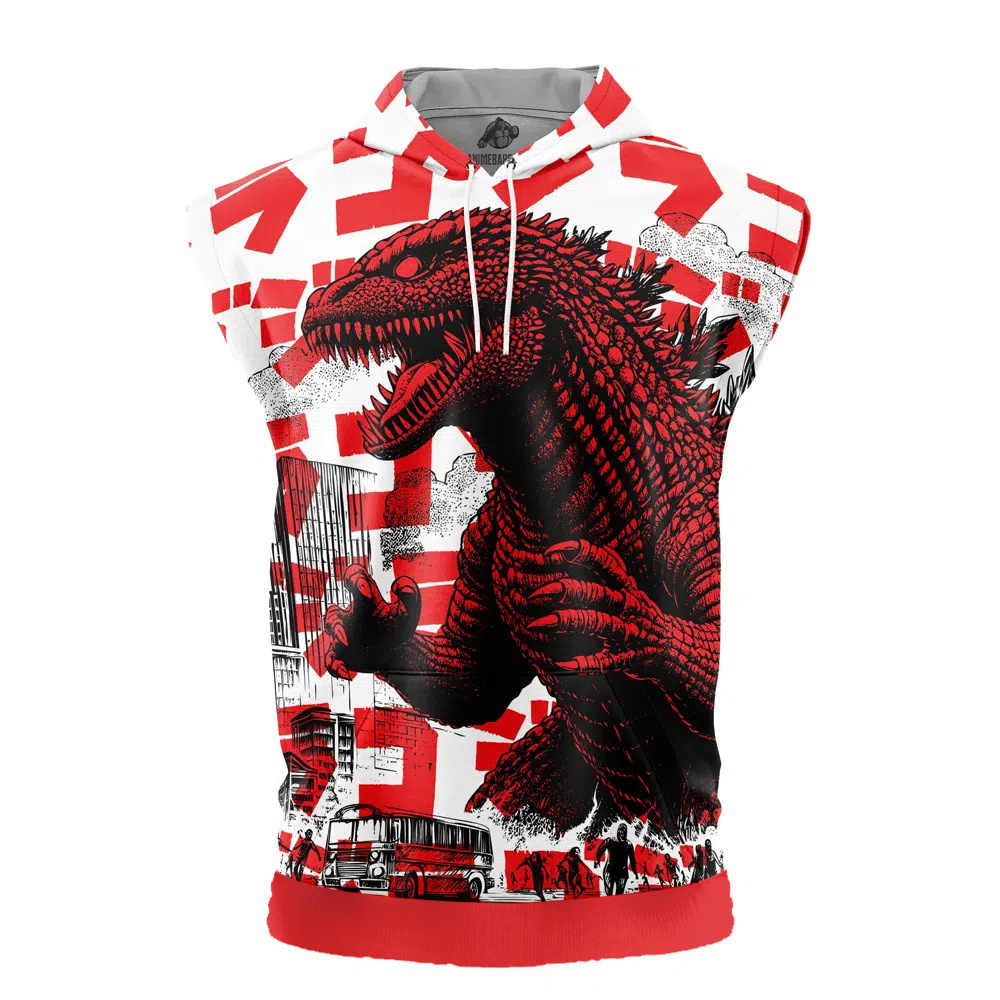 Godzilla King of the Monsters Cut Off Sleeveless Workout Hoodie