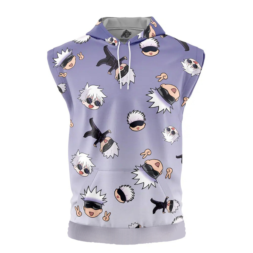 Gojo Pattern Jujtsu Kaisen Cut Off Sleeveless Workout Hoodie