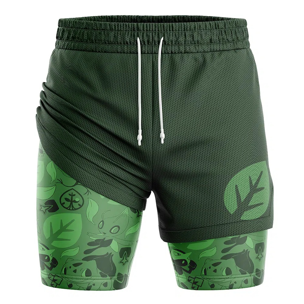 Grass Pokemon Compression Workout Training Shorts (2-in-1)
