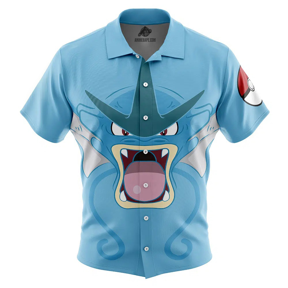 Gyarados Face Pokemon Button Up Hawaiian Shirt