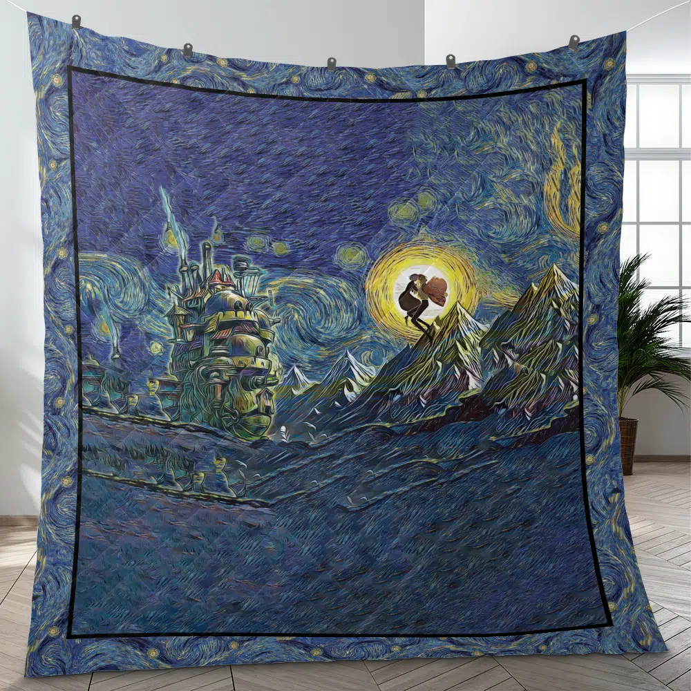 Howls Moving Castle Studio Ghibli Starry Night Quilt Blanket