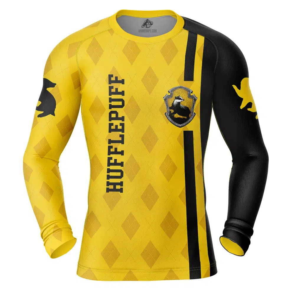 Hufflepuff Harry Potter Long Sleeve Rash Guard Compression Shirt