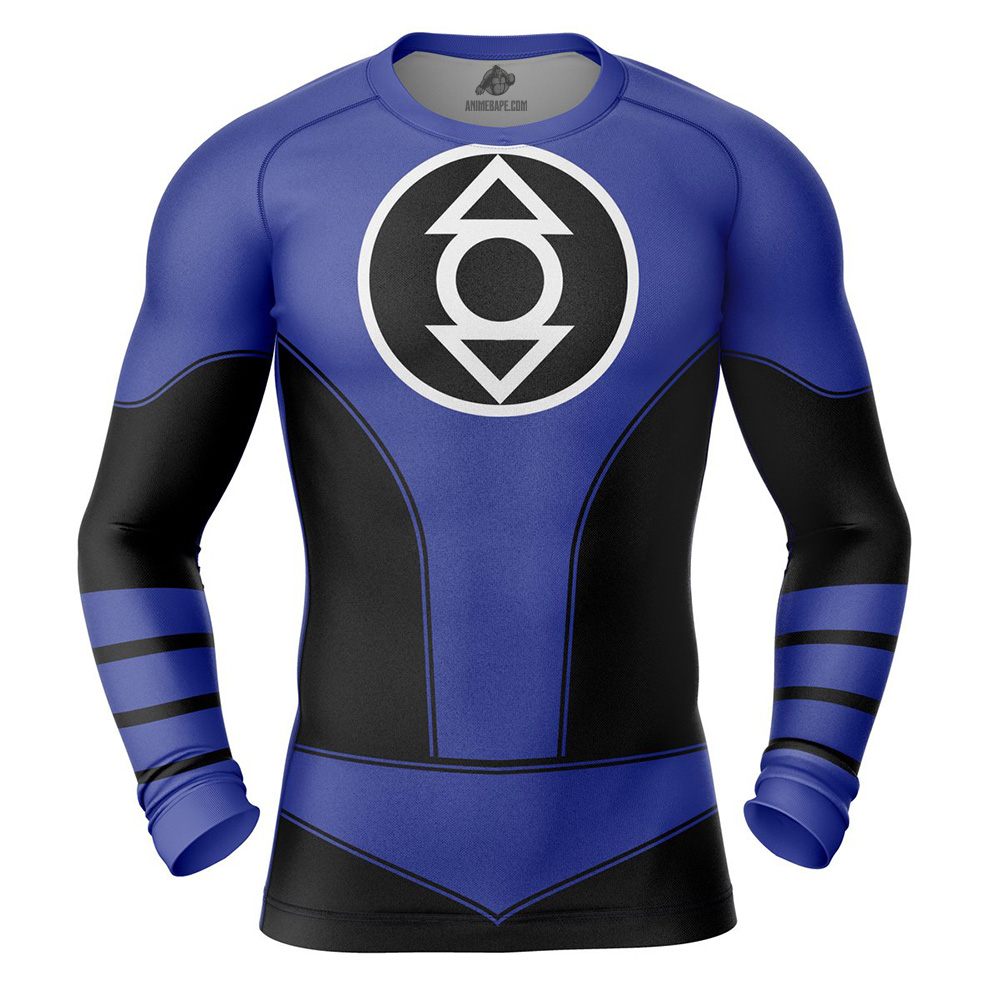 Indigo Lantern DC Comics Long Sleeve Rash Guard Compression Shirt