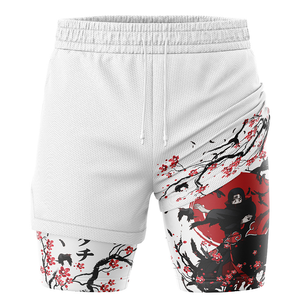Itachi Uchiha V3 Cherry Blossom Shippuden Naruto Compression Workout Training Shorts (2-in-1)