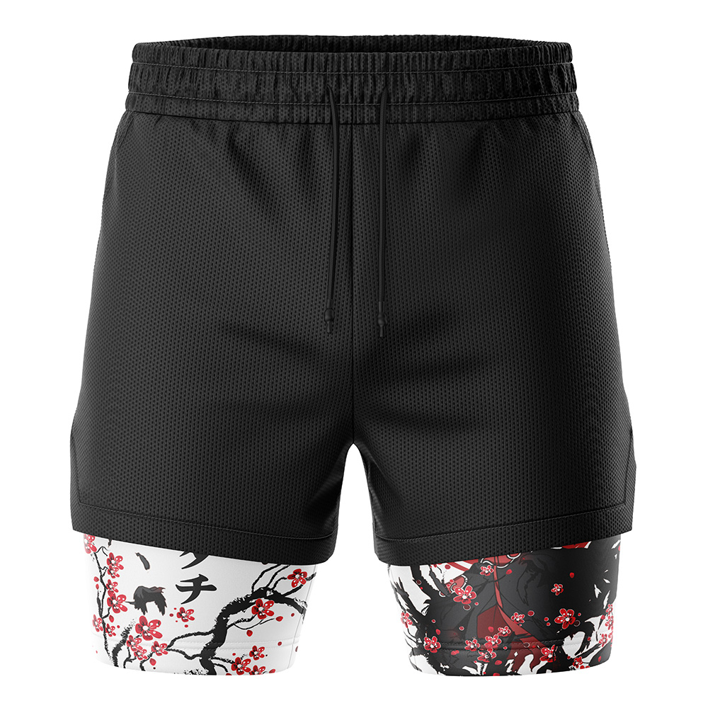 Itachi Uchiha V4 Cherry Blossom Shippuden Naruto Compression Workout Training Shorts (2-in-1)