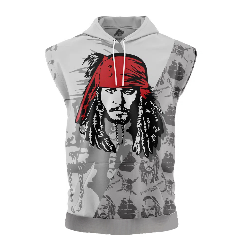 Jack Sparrow Disney Cut Off Sleeveless Workout Hoodie