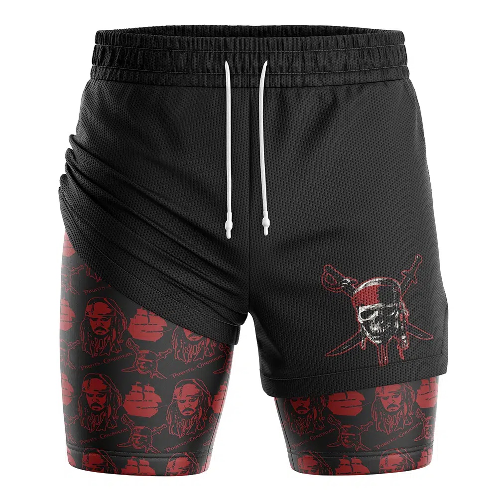 Jack Sparrow Pirates of the Caribbean Compression Workout Training Shorts (2-in-1)